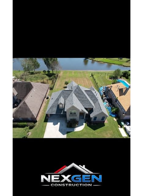 Aerial view of a residential roof project